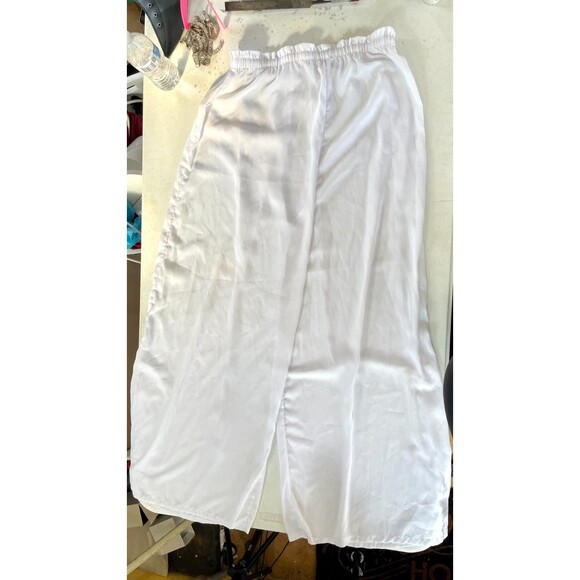 PLT White Sheer Wide Leg Drawstring Pants Size 12 Resort Beach Vacation - Picture 13 of 15